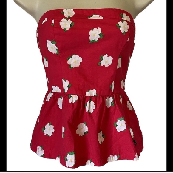 Vintage red floral strapless top small - Picture 2 of 6